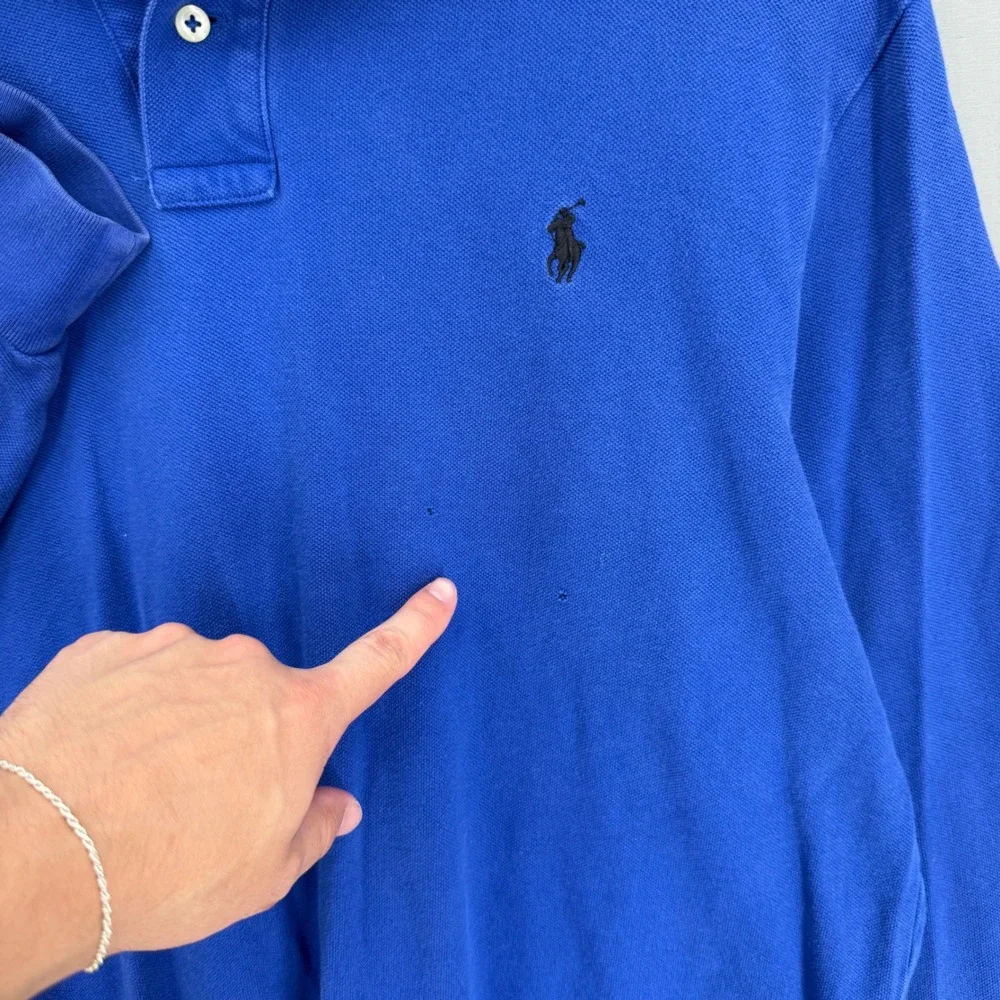 Polo Ralph Lauren Hooded Polo Shirt Blue Long Sleeve Pique Large